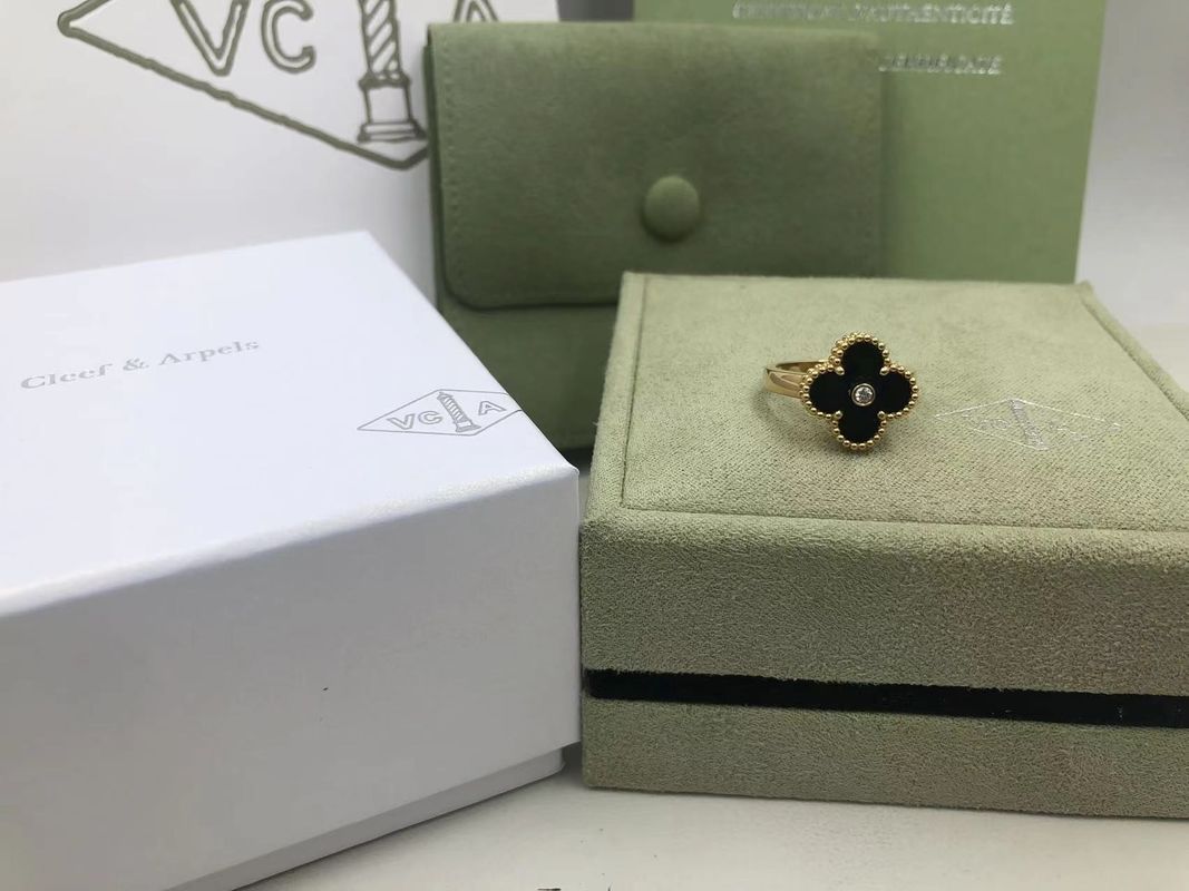 Kwaliteit De Diamant van Van Cleef And Arpels Vintage Alhambra Ring Yellow Gold Onyx Round fabriek