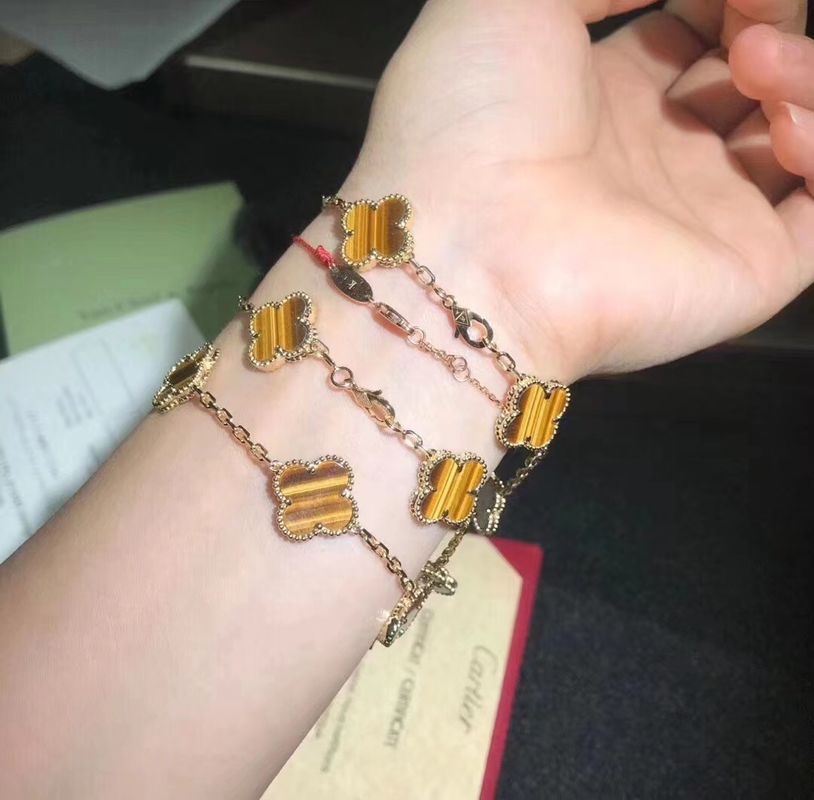 Kwaliteit 18K gouden en Echte Diamanten Van Cleef And Arpels 5 Motieven Uitstekend Alhambra Bracelet fabriek
