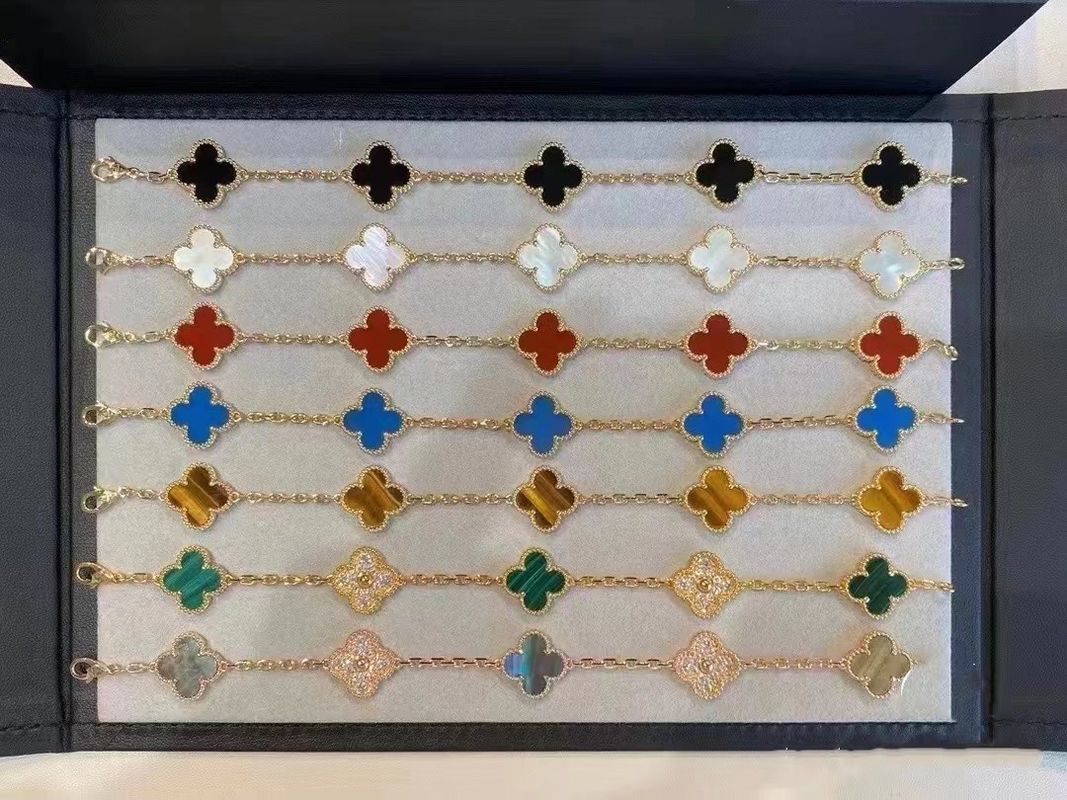 Kwaliteit 18K gouden en Echte Diamanten Van Cleef And Arpels 5 Motieven Uitstekend Alhambra Bracelet fabriek
