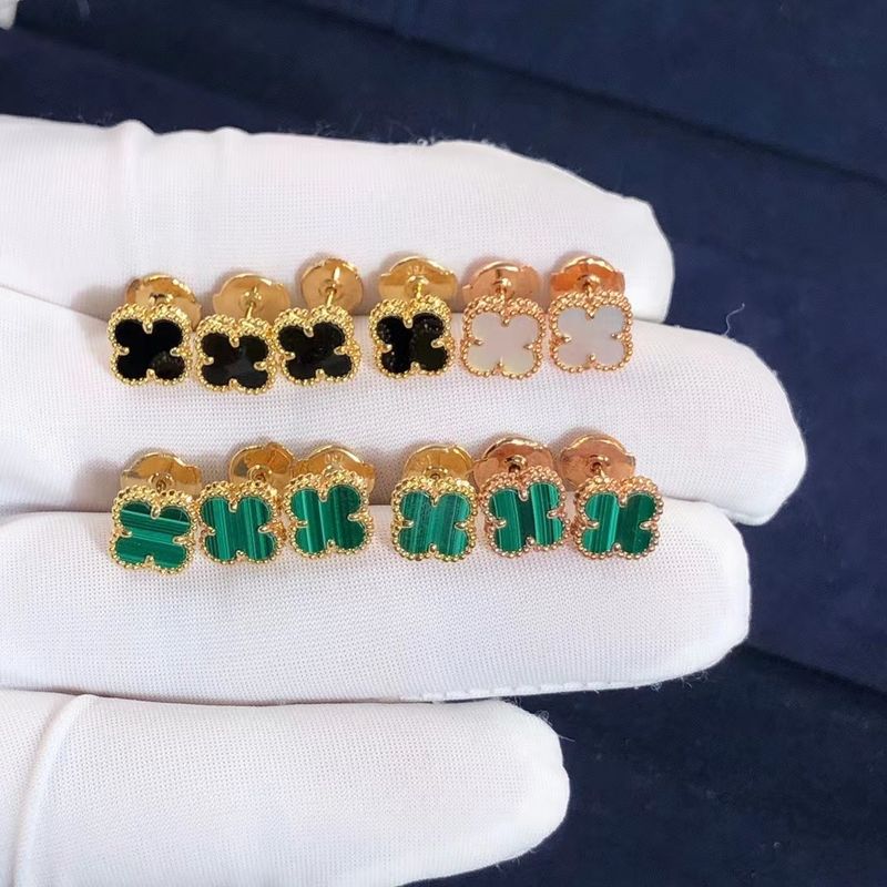 Kwaliteit VCA Mini Alhambra Earrings 18k Gele Rose White Gold Malachite Sweet Alhambra Earstuds fabriek