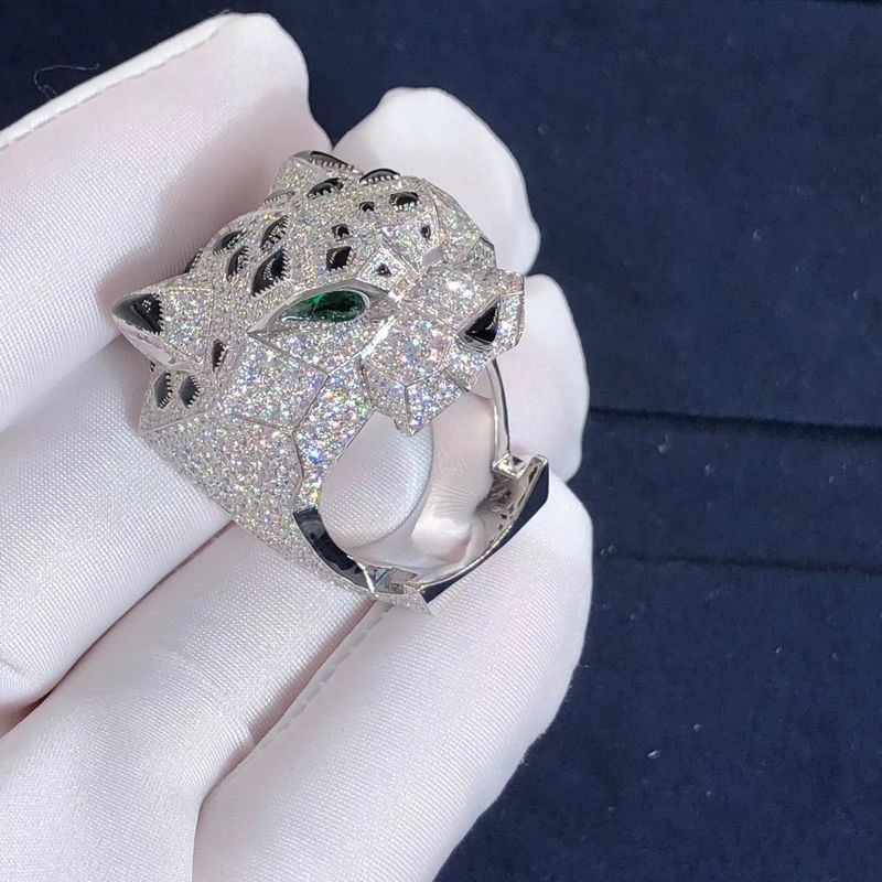 Kwaliteit 18K het Onyxdiamanten van witgoudcartier panther ring real emeralds fabriek