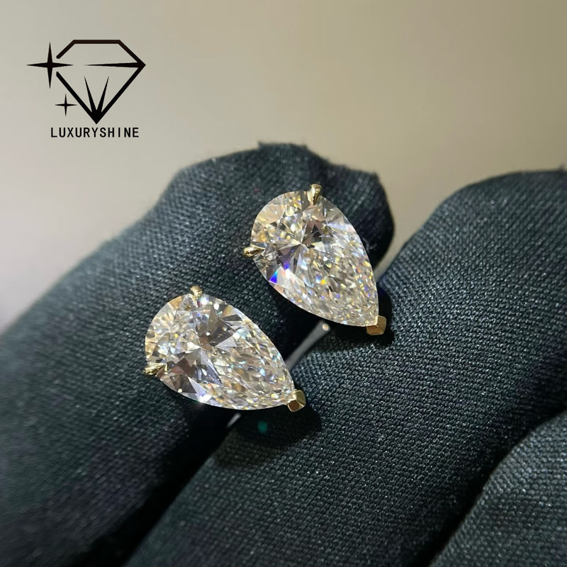 Kwaliteit 18K Gouden Peergeslepen Laboratorium Gekweekte Diamanten Oorstekers VVS-VS Helderheid fabriek