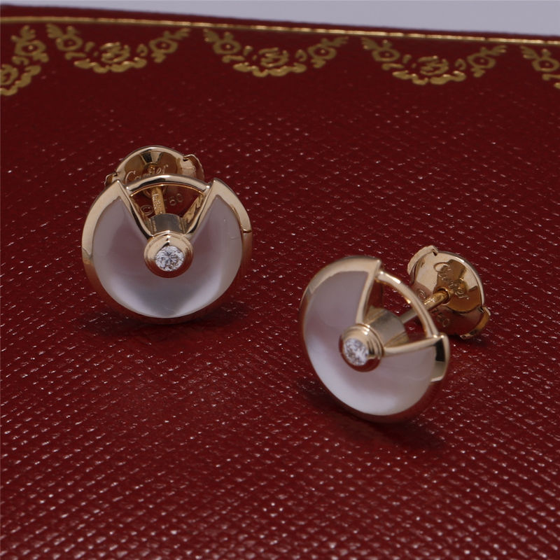 Kwaliteit Moeder van Xs de Modelyellow gold Amulette De Earrings Stud With White van Parel fabriek