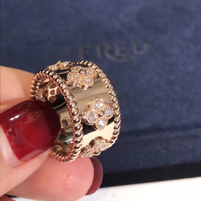 Medium Model VCA Van Cleef Perlee Clover Ring 18k Gold Support Private Customization