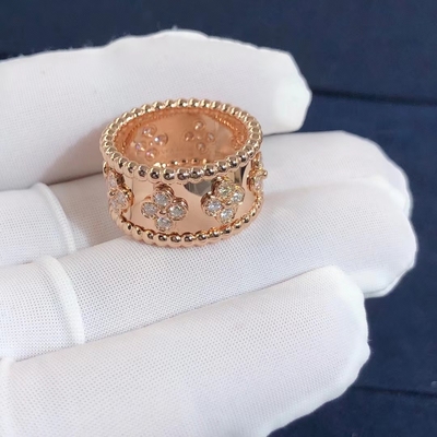 Medium Model VCA Van Cleef Perlee Clover Ring 18k Gold Support Private Customization