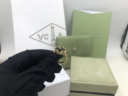 Kwaliteit De Diamant van Van Cleef And Arpels Vintage Alhambra Ring Yellow Gold Onyx Round fabriek