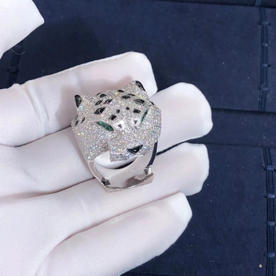 18K het Onyxdiamanten van witgoudcartier panther ring real emeralds