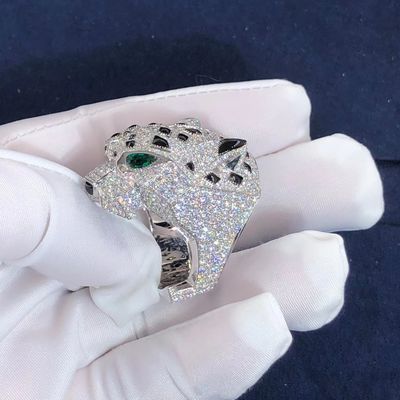 Kwaliteit 18K het Onyxdiamanten van witgoudcartier panther ring real emeralds fabriek
