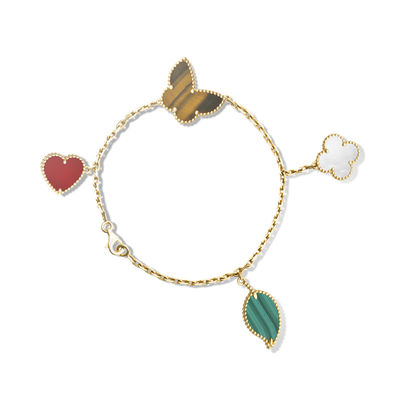 Kwaliteit 4 motieven Gelukkig Alhambra Armband18k Geel Goud met Kornalijn/het Oogsteen van Tijgers fabriek