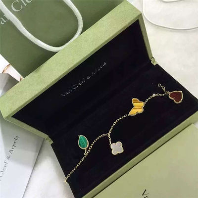 Kwaliteit 4 motieven Gelukkig Alhambra Armband18k Geel Goud met Kornalijn/het Oogsteen van Tijgers fabriek