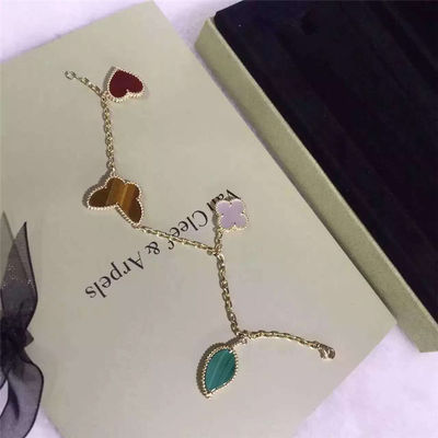 Kwaliteit 4 motieven Gelukkig Alhambra Armband18k Geel Goud met Kornalijn/het Oogsteen van Tijgers fabriek