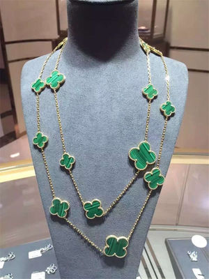 Kwaliteit Magische Alhambra Lange Necklace Van Cleef en Arpels 16 Motieven Geel Gouden Malachiet fabriek