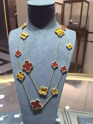 Kwaliteit Magische Alhambra Lange Necklace Van Cleef en Arpels 16 Motieven Geel Gouden Malachiet fabriek
