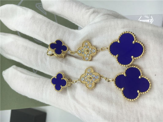Kwaliteit 3 Bloem van motieven de Blauwe Ceramische 18K Gouden Oorringen die om Diamanten voor Vrouwen wordt gevormd fabriek
