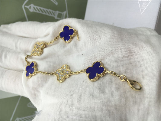 Kwaliteit Uitstekende Alhambra de Diamantjuwelen van de Armbandluxe 5 Motieven Gele Gouden Blauwe Ceramisch fabriek