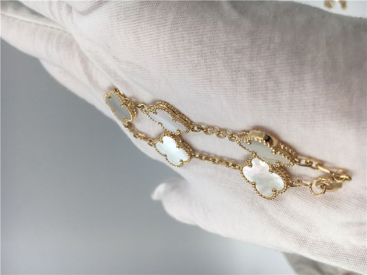 Kwaliteit Elegante de Juwelen Uitstekende Alhambra van 18K Gouden Armband met Witte Moeder van Parel fabriek