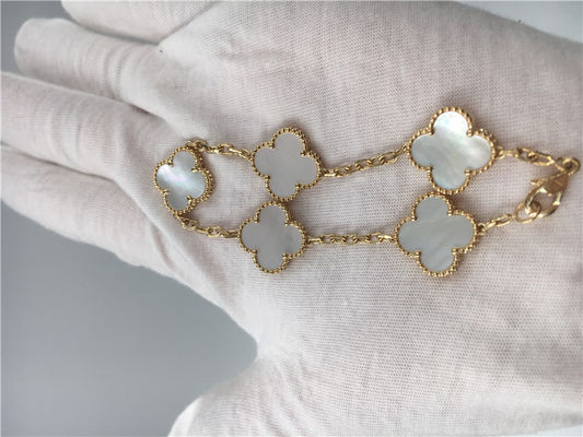 Kwaliteit Elegante de Juwelen Uitstekende Alhambra van 18K Gouden Armband met Witte Moeder van Parel fabriek