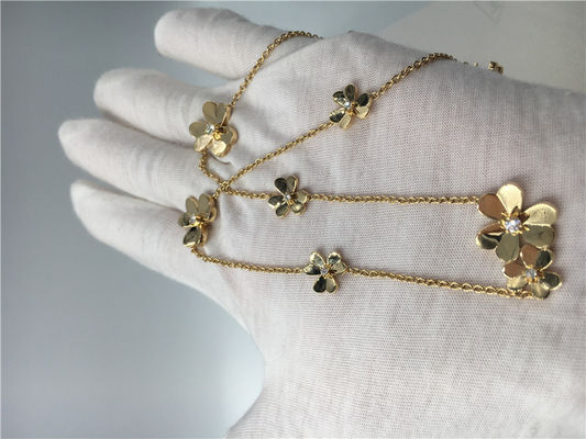 Kwaliteit 18k gele Gouden Halsband met Ronde Diamanten, 9 Flowers Van Cleef Frivole Halsband fabriek