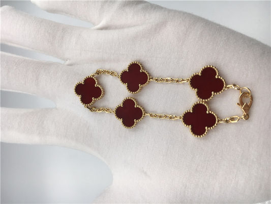 Kwaliteit Aangepaste Uitstekende 18k nam Gold Bracelet Van Cleef Arpels met Rode Kornalijn toe fabriek