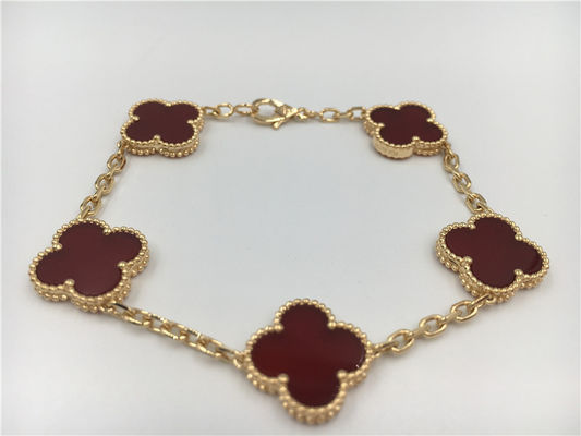 Kwaliteit Aangepaste Uitstekende 18k nam Gold Bracelet Van Cleef Arpels met Rode Kornalijn toe fabriek