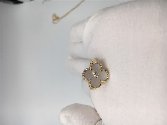 Kwaliteit Uitstekende Alhambra Gele 18k Gouden Ring om Diamant met Witte Moeder van Parel fabriek