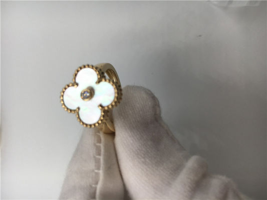 Kwaliteit Uitstekende Alhambra Gele 18k Gouden Ring om Diamant met Witte Moeder van Parel fabriek