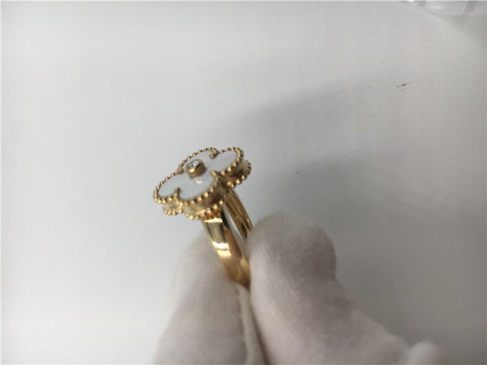 Kwaliteit Uitstekende Alhambra Gele 18k Gouden Ring om Diamant met Witte Moeder van Parel fabriek