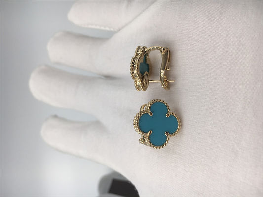 Kwaliteit Het Gele Goud van Van Cleef Arpels Sweet Alhambra Earstuds 18k met Turkoois fabriek