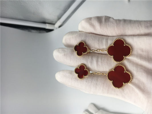 Kwaliteit Magische Alhambra 18K Gouden Oorringen met Rode Moeder van Parel/Douanegrootte fabriek