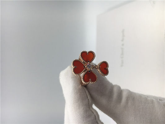 Kwaliteit 18k Rose Gold Van Cleef en Arpels-Bloemring met Kornalijn/Ronde Diamant fabriek