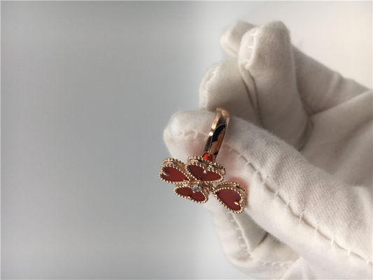 Kwaliteit 18k Rose Gold Van Cleef en Arpels-Bloemring met Kornalijn/Ronde Diamant fabriek