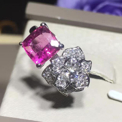 Kwaliteit 18K het witgoud Piaget nam Bloemring G34UU600 met Kussen - Gesneden Roze Tourmaline toe fabriek
