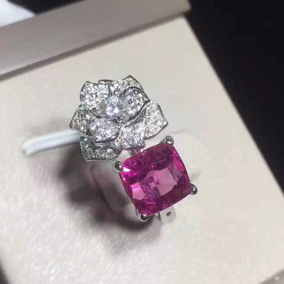 Kwaliteit 18K het witgoud Piaget nam Bloemring G34UU600 met Kussen - Gesneden Roze Tourmaline toe fabriek