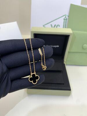 Kwaliteit 18K gele goud malachiet medium halsketting Lucky Girl VCA Vintage Alhambra hanger fabriek