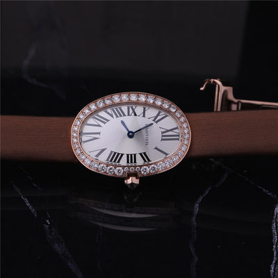 Kwaliteit Het Gouden Horloge 18K Rose Gold Women Watch van het luxemerk met Diamond Leather Belt fabriek