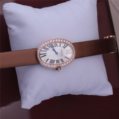 Kwaliteit Het Gouden Horloge 18K Rose Gold Women Watch van het luxemerk met Diamond Leather Belt fabriek