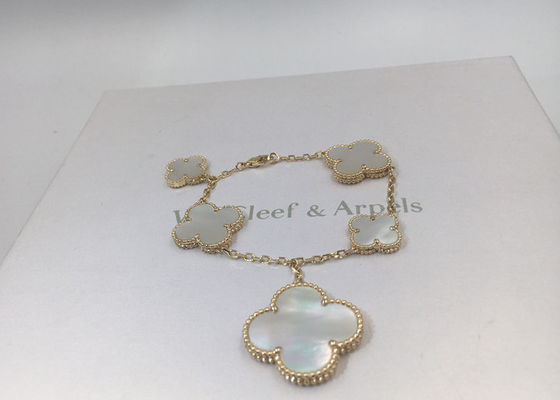 Kwaliteit 18k gele Gouden Magische Alhambra Armband met 5 Motieven Witte Moeder van Parel fabriek